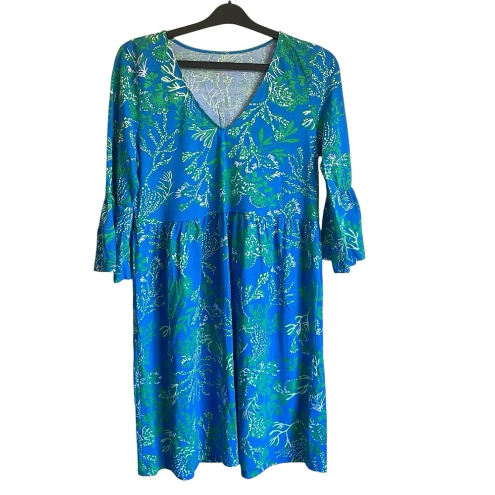 Lilly Pulitzer Jannie V-Neck A-Line Dress Briny Blue A Bit Salty print swing fit - Picture 4 of 12